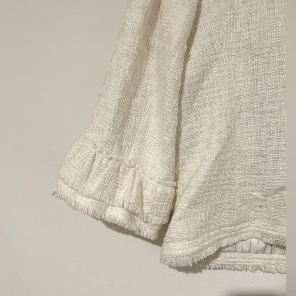 Talbots Women’s White Tweed Ruffle Sleeve Blazer Jacket Workwear Office 16P - Picture 6 of 9